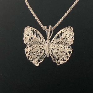 Vintage sterling silver butterfly pendant necklace